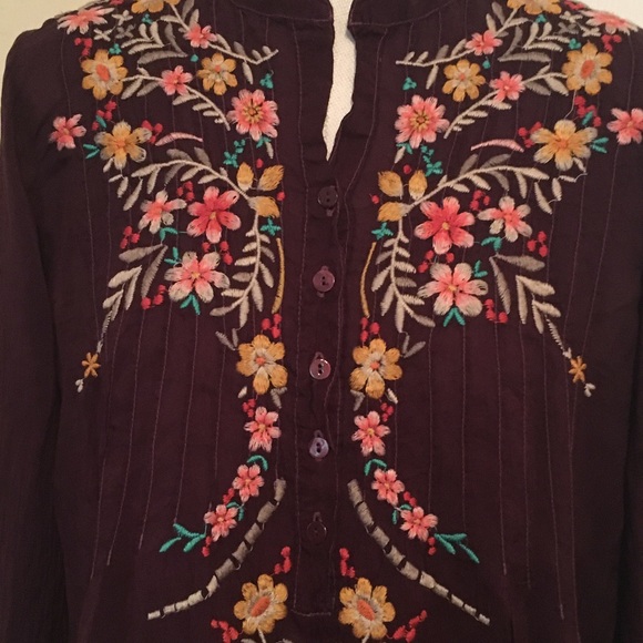 Johnny Was Vintage Purple Tunic blouse multi floral embroidery with buttons S - Picture 2 of 6